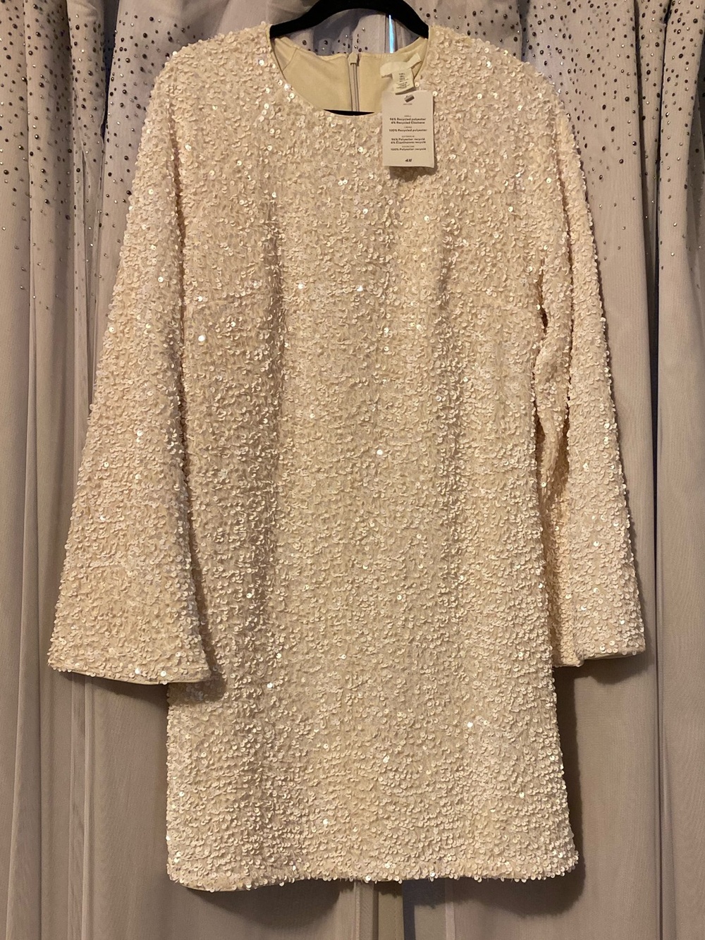 H&M NWT SIZE LARGE IVORY LONG SLEEVE SEQUIN DRESS